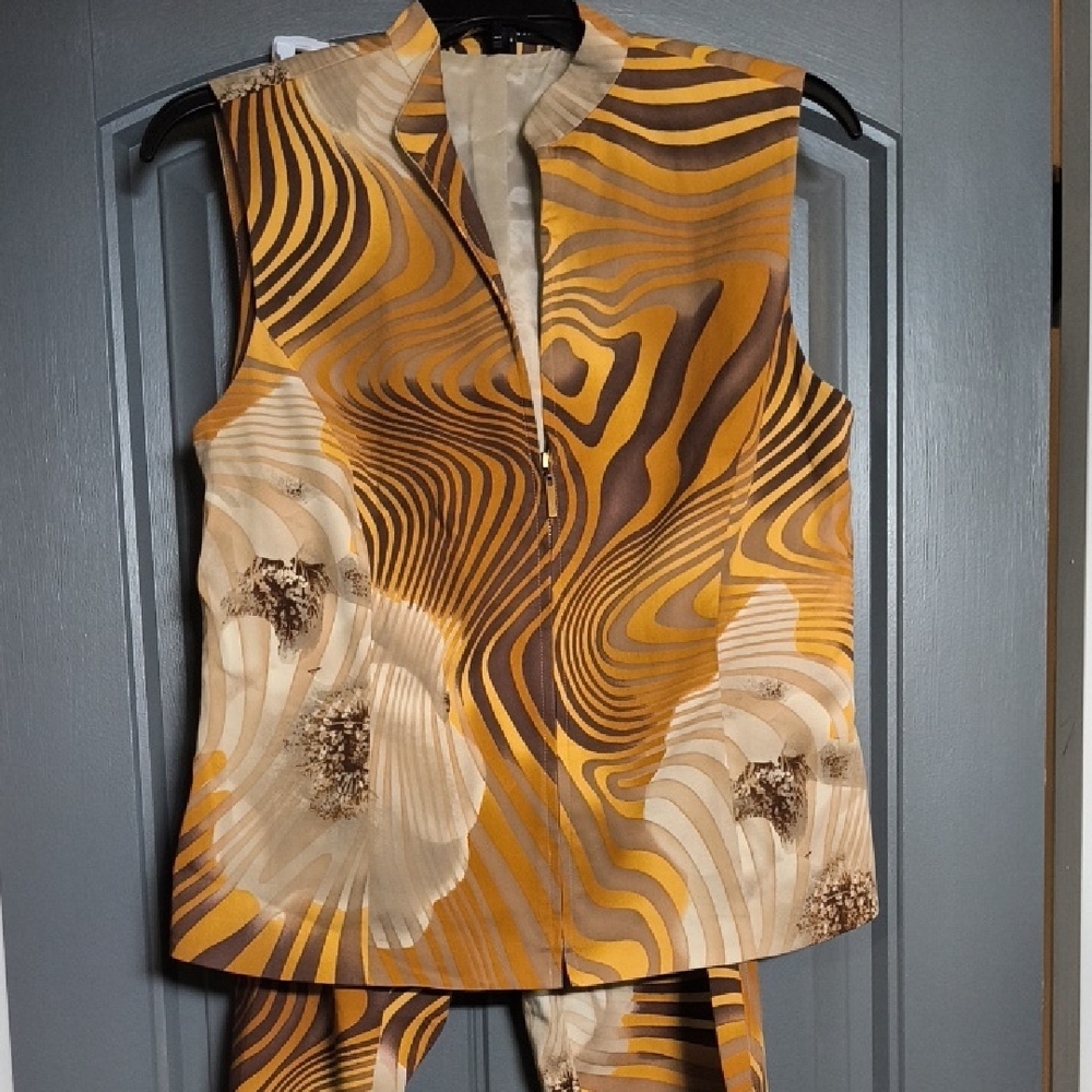 Vintage Abstract Patterned Vest and Pants Set